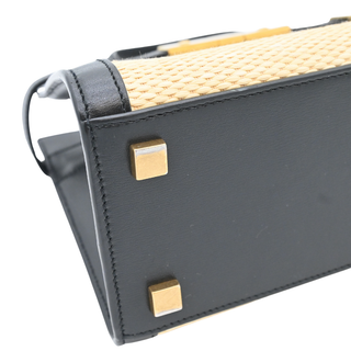 Manhattan Nano Black Leather & Raffia Top Handle Bag
