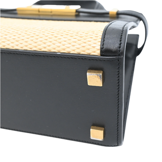 Manhattan Nano Black Leather & Raffia Top Handle Bag