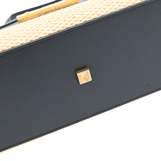 Manhattan Nano Black Leather & Raffia Top Handle Bag