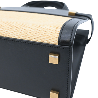 Manhattan Nano Black Leather & Raffia Top Handle Bag