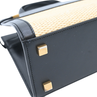 Manhattan Nano Black Leather & Raffia Top Handle Bag