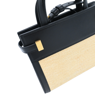 Manhattan Nano Black Leather & Raffia Top Handle Bag