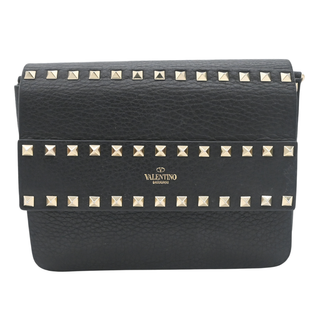 Rockstud Black Pebbled Leather Flap Crossbody Bag