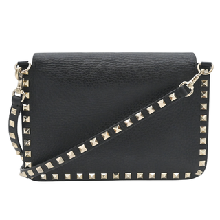 Rockstud Black Pebbled Leather Flap Crossbody Bag