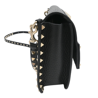 Rockstud Black Pebbled Leather Flap Crossbody Bag