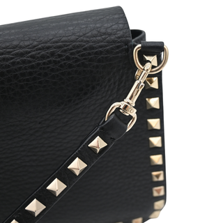 Rockstud Black Pebbled Leather Flap Crossbody Bag