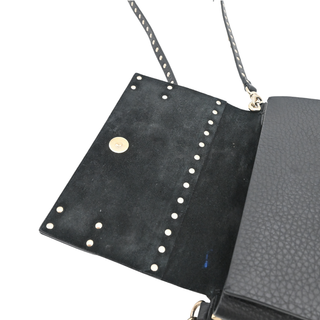 Rockstud Black Pebbled Leather Flap Crossbody Bag