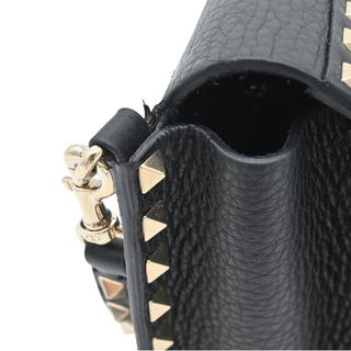 Rockstud Black Pebbled Leather Flap Crossbody Bag
