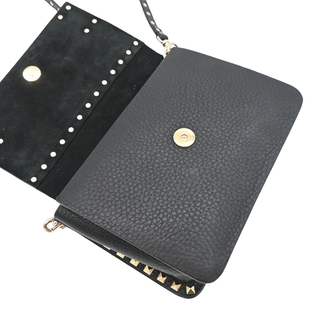 Rockstud Black Pebbled Leather Flap Crossbody Bag