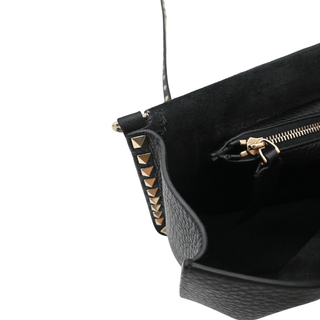 Rockstud Black Pebbled Leather Flap Crossbody Bag