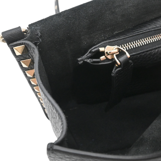 Rockstud Black Pebbled Leather Flap Crossbody Bag