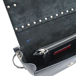 Rockstud Black Pebbled Leather Flap Crossbody Bag