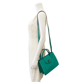 Riley Teal Suede Top Handle Shoulder Bag