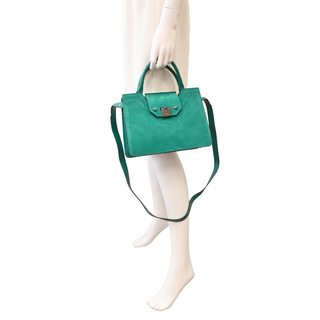 Riley Teal Suede Top Handle Shoulder Bag