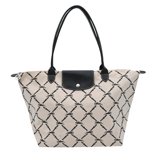 Le Pliage Beige & Black Logo Nylon Shopping Tote Bag