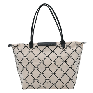 Le Pliage Beige & Black Logo Nylon Shopping Tote Bag