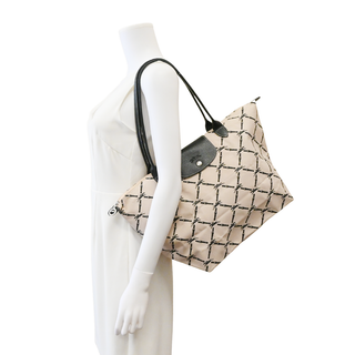 Le Pliage Beige & Black Logo Nylon Shopping Tote Bag