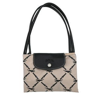 Le Pliage Beige & Black Logo Nylon Shopping Tote Bag