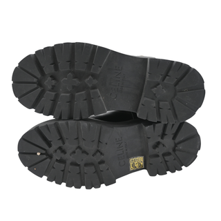 Black Leather Harness Buckle Lug Sole Mid-Calf Boots