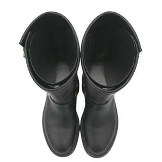 Black Leather Harness Buckle Lug Sole Mid-Calf Boots
