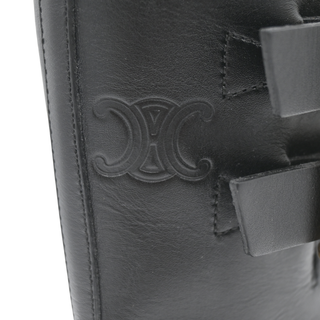 Black Leather Harness Buckle Lug Sole Mid-Calf Boots