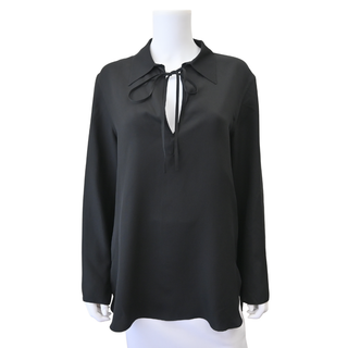 Black Silk Tie-Neck Blouse