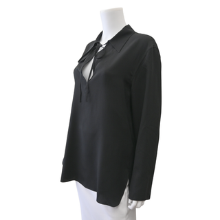 Black Silk Tie-Neck Blouse