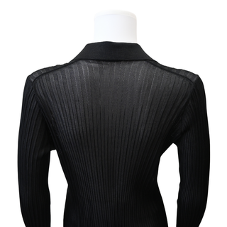 Black Sheer Ribbed Knit Polo Top