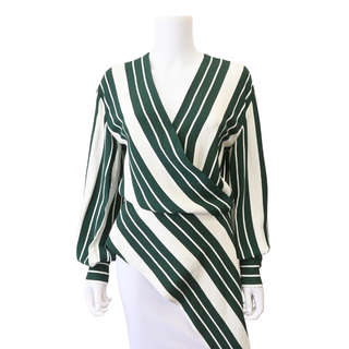 Green & Ivory Striped Asymmetric Wrap Blouse