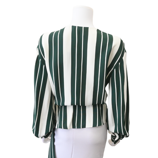 Green & Ivory Striped Asymmetric Wrap Blouse