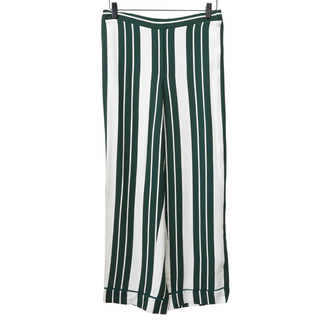 Green & Ivory Striped Wide Leg Pants