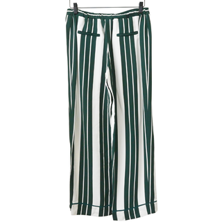 Green & Ivory Striped Wide Leg Pants