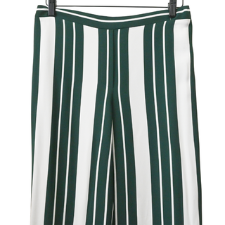 Green & Ivory Striped Wide Leg Pants