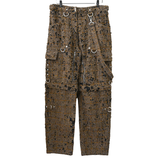 Distressed Brown Plaid Utility Cargo Trousers