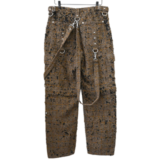 Distressed Brown Plaid Utility Cargo Trousers