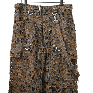 Distressed Brown Plaid Utility Cargo Trousers