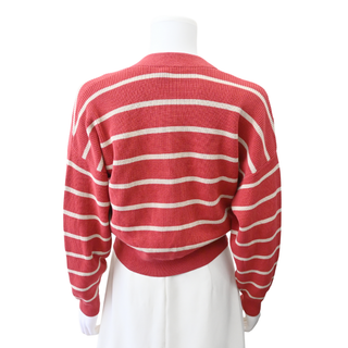 Muted Red & Beige Striped Cotton Cropped Cardigan
