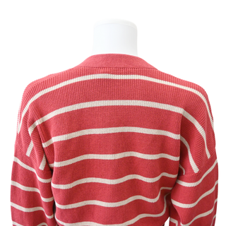 Muted Red & Beige Striped Cotton Cropped Cardigan