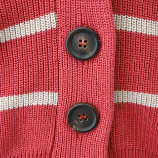 Muted Red & Beige Striped Cotton Cropped Cardigan
