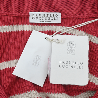 Muted Red & Beige Striped Cotton Cropped Cardigan