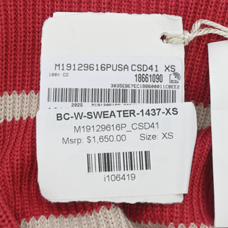 Muted Red & Beige Striped Cotton Cropped Cardigan