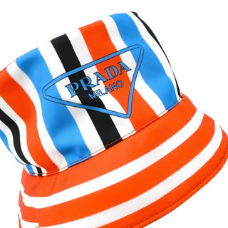 Re-Nylon Striped Logo Print Bucket Hat