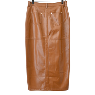 Cognac Faux Leather Midi Pencil Skirt