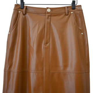 Cognac Faux Leather Midi Pencil Skirt