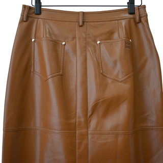 Cognac Faux Leather Midi Pencil Skirt