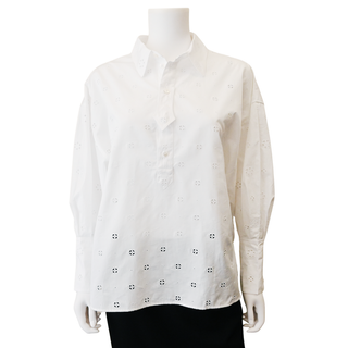 White Eyelet Embroidered Cotton Poplin Shirt