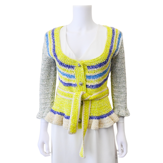 Multicolor Crochet Belted Cardigan