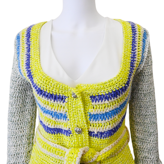 Multicolor Crochet Belted Cardigan