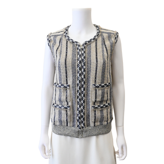 Sequin Trim Tweed Sleeveless Vest