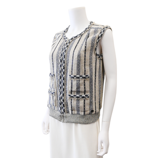 Sequin Trim Tweed Sleeveless Vest